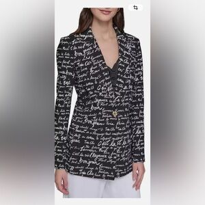 Karl Lagerfeld Black and White Script Print Blazer